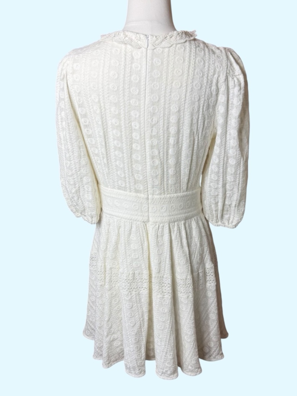 Sandro Gianni Embroidered Lace Ruffle Mini Dress Ecru Off-white Size 10 - Picture 14 of 15